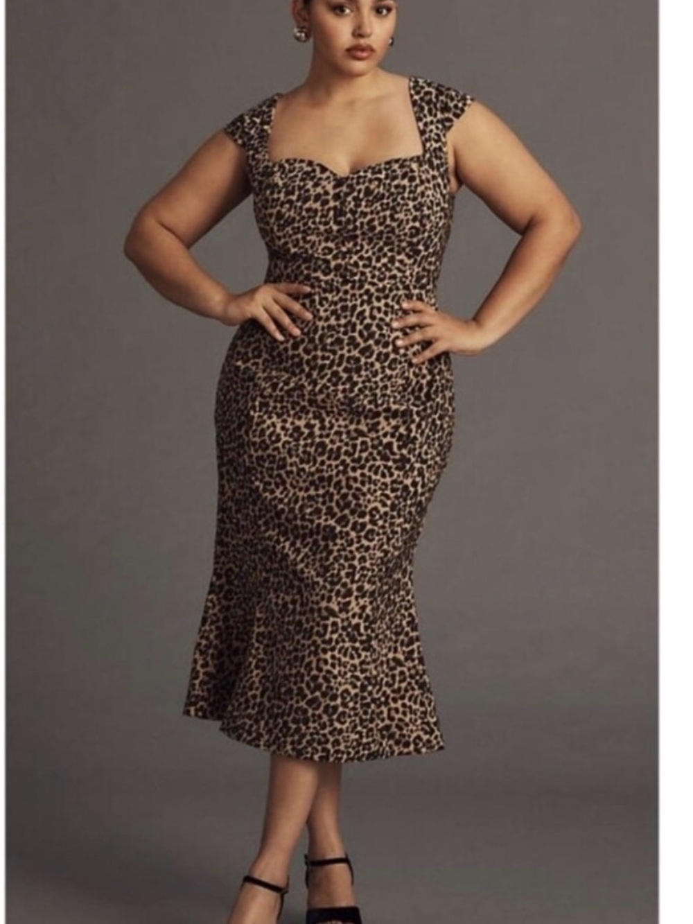 Anthropologie Leopard Print Square-Neck Midi Dress in Brown size large